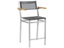Equinox Counter Stool with Teak Arms Charcoal Textilene