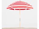 Frankford Emerald Beach Ash wood 6.5 Foot Hexagon Manual Lift Outdoor Patio Umbrella - Special Order Striped Fabric