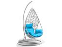 Bravo White Wicker Outdoor Egg Chair Swing with Blue Cushion