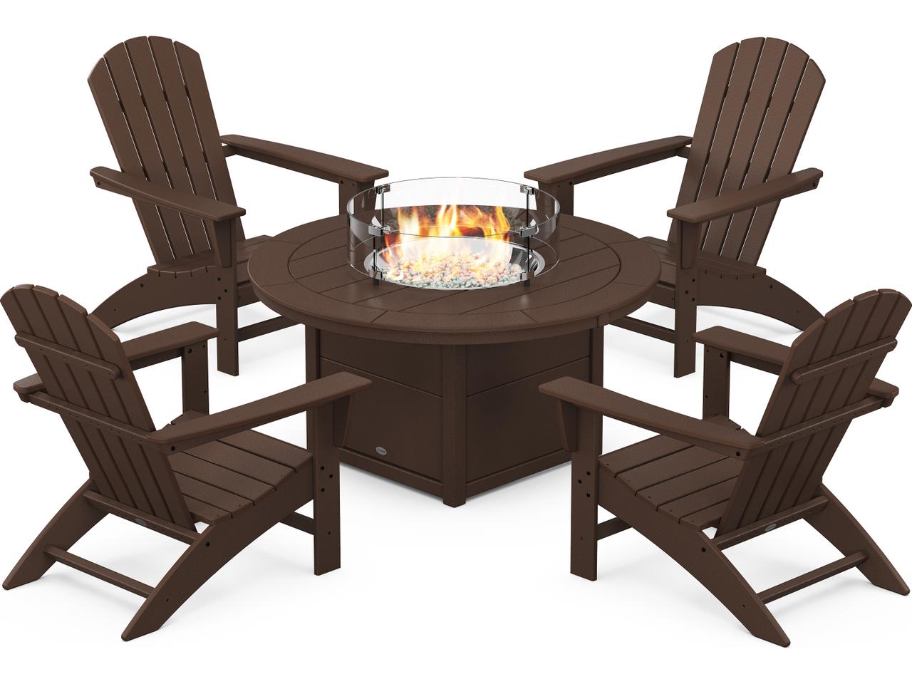 POLYWOOD® Nautical 5 Piece Adirondack Fire Pit Outdoor Lounge Set