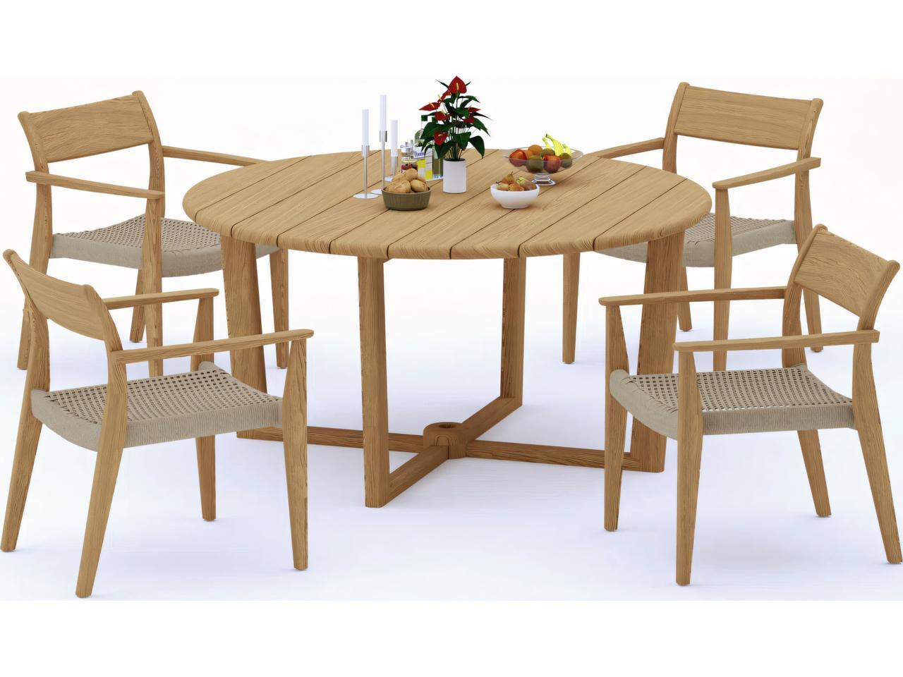 Teak Smith Sema 60-Inch Round Outdoor Dining Table — Natural Teak Wood ...