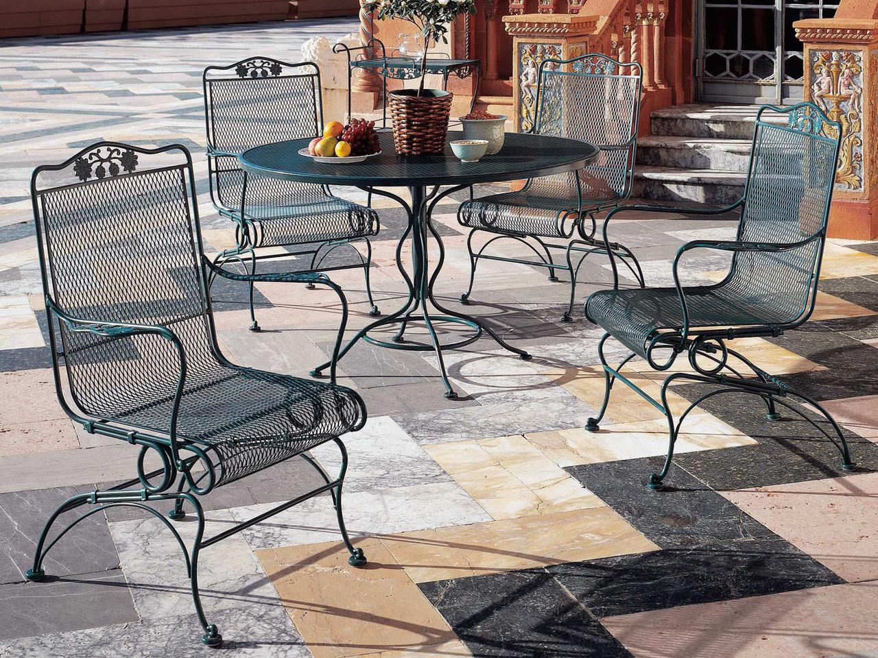 48 inch black iron patio table with umbrella hole MFSTUDIO 5 Pcs Dining Set fo 4, 42" Round Wrought which provides plenty of space for keeping your hot meals or snacks PHI VILLA Patio Round Table