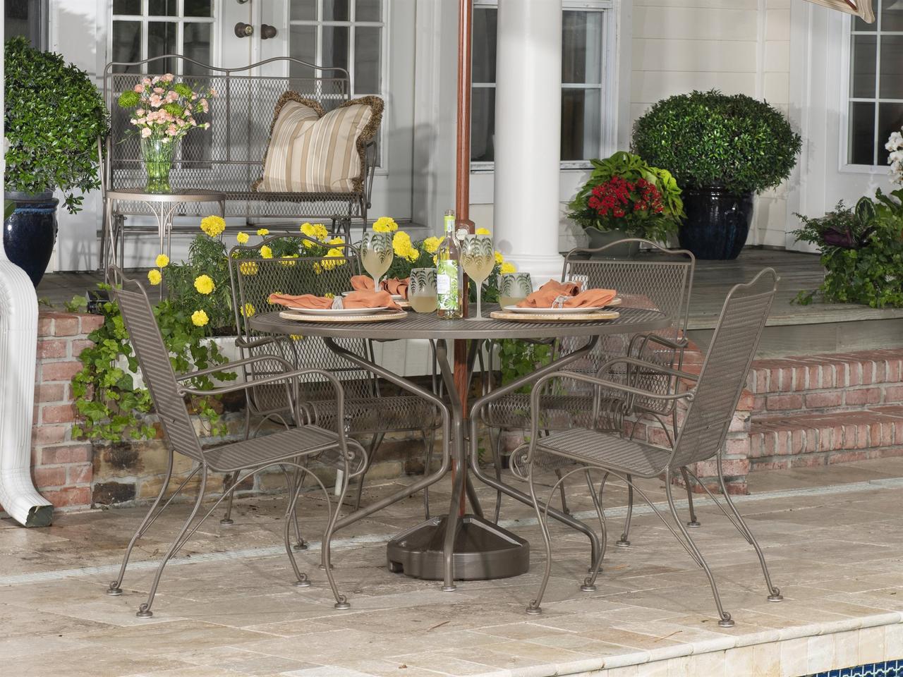 http southnext.us wrought-iron-patio-tables-with-umbrella-hole.html Incbruce 5 Piece Outdoor Dining Set, Wrought Iron Patio Dining Set with 4 Chairs and 1 Square Table (1.57" Umbrella Hole) for Garden, Backyard : Patio, Lawn & Garden Woodard Add a tint of classical elegance to your outdoors with the Woodard premium mesh top round umbrella dining table Nuu Garden 41'' Round Metal