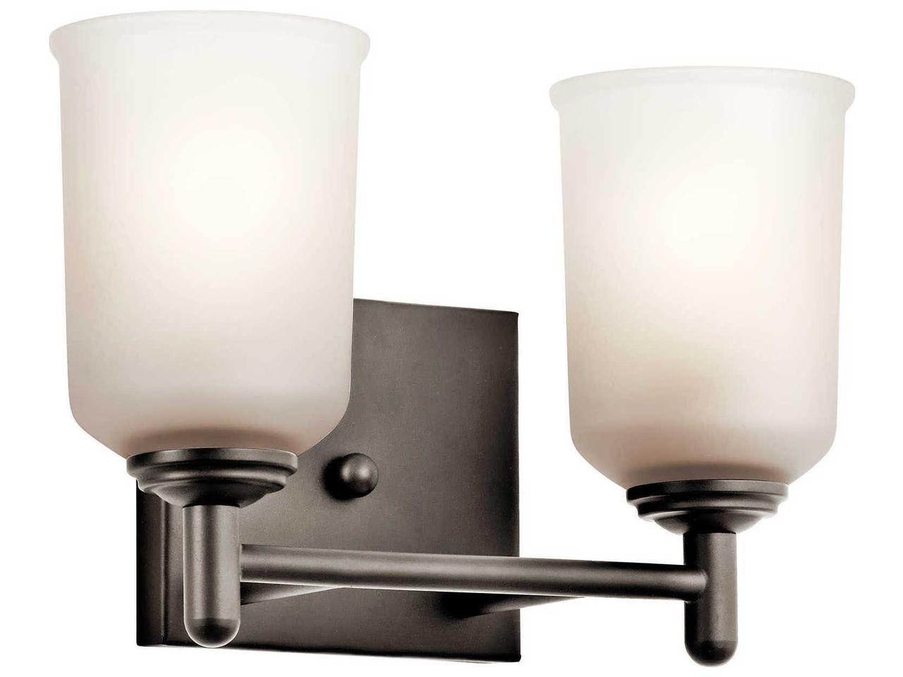 Kichler Shailene 2-Light Olde Bronze Vanity Light — Satin Etched Glass ...