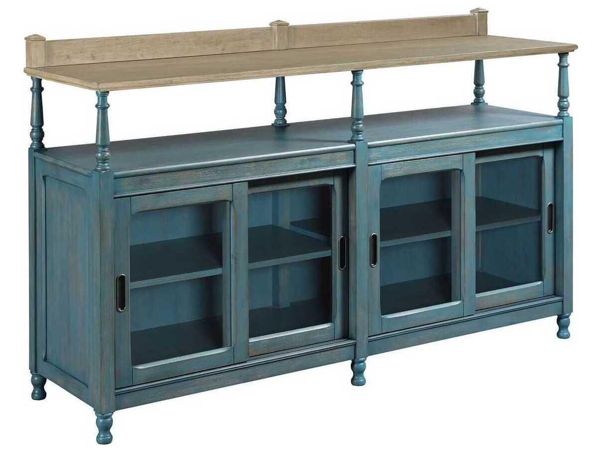 American Drew Litchfield 68" Hardwood Driftwood Blue Denim Credenza Sideboard