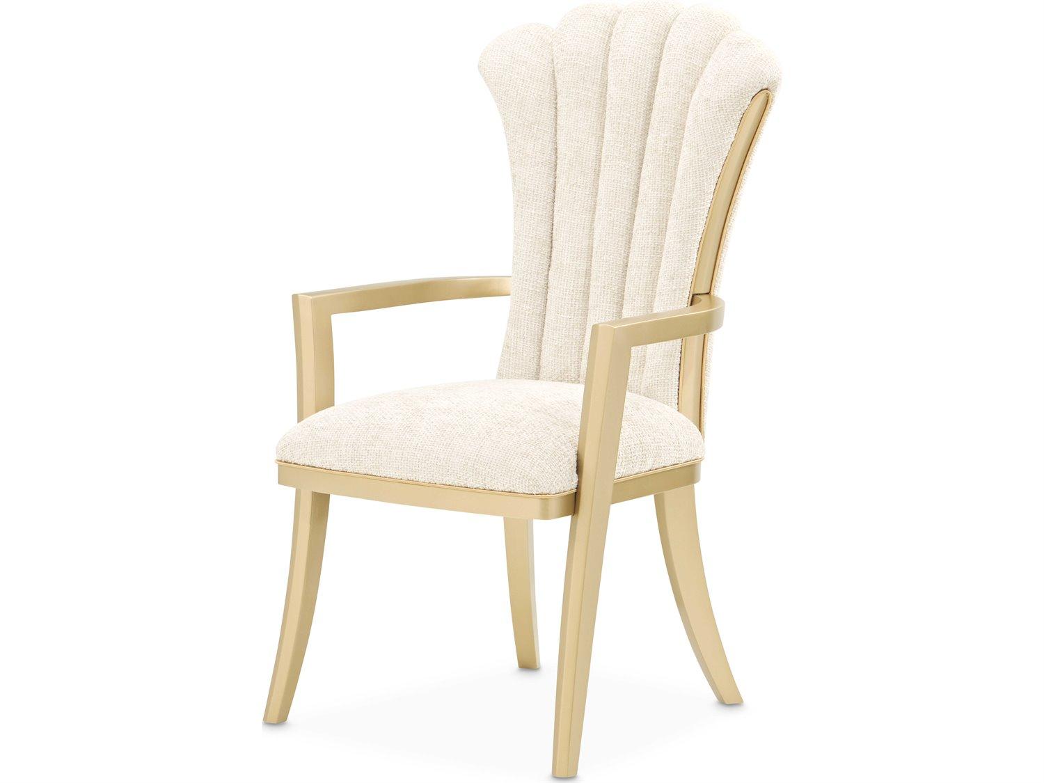 Luxecor Gilded Rubberwood Gold Upholstered Arm Dining Chair Set of 2