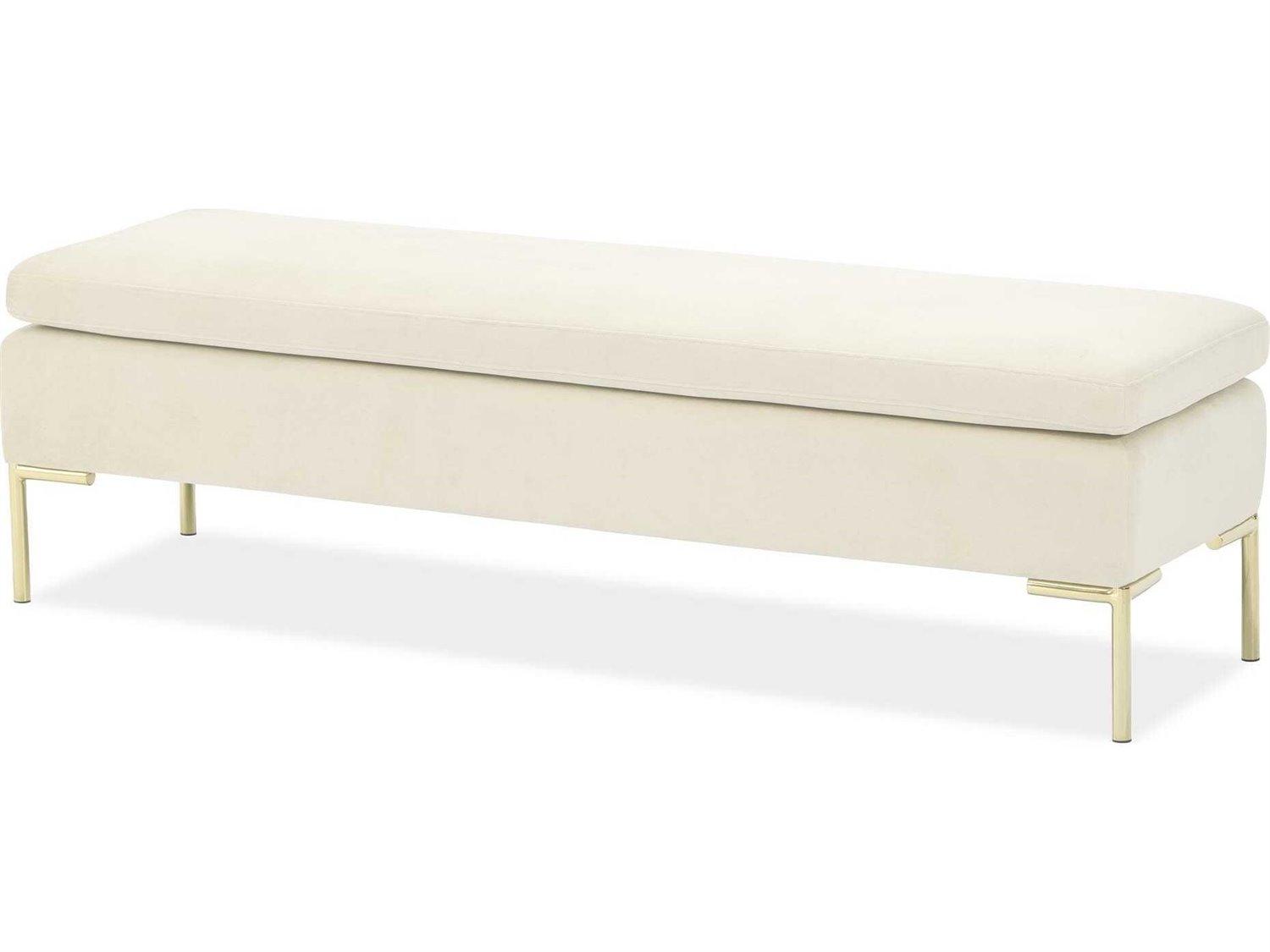 Michael Amini Signature Zennia Ivory White Velvet Upholstered Accent Bench