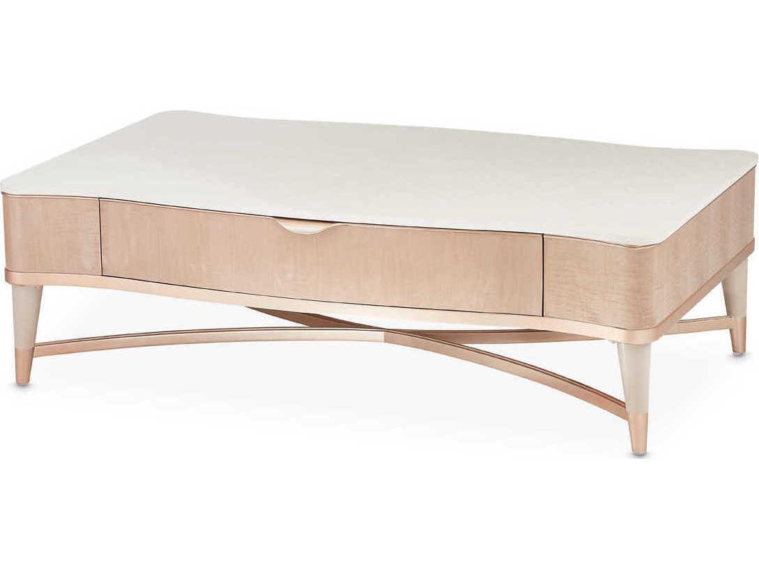 Michael Amini Malibu Crest Rectangular Marble Blush Cocktail Table