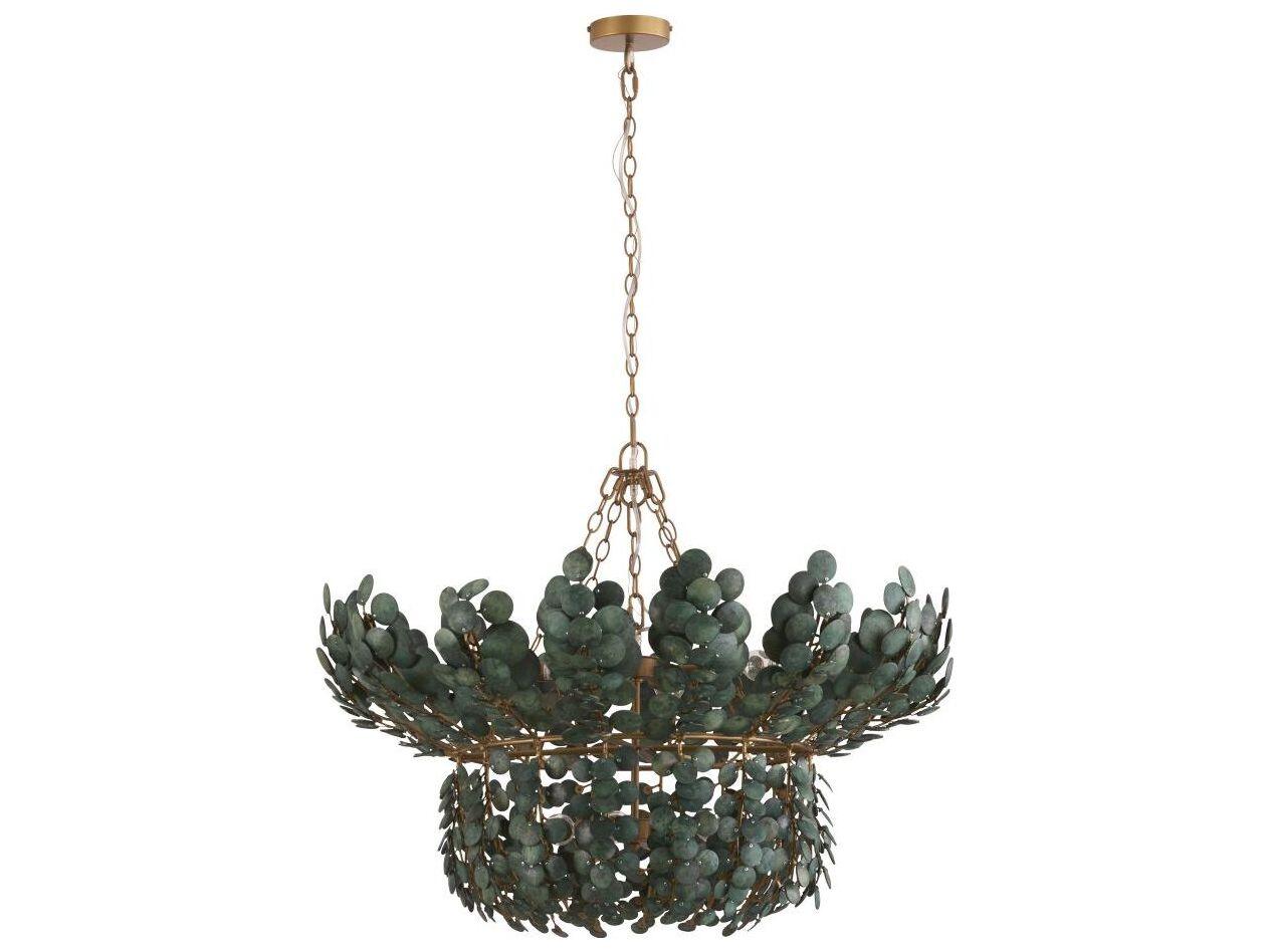 Arteriors Home Bilal 8-Light Eucalyptus Stain Antique Brass Green Chandelier