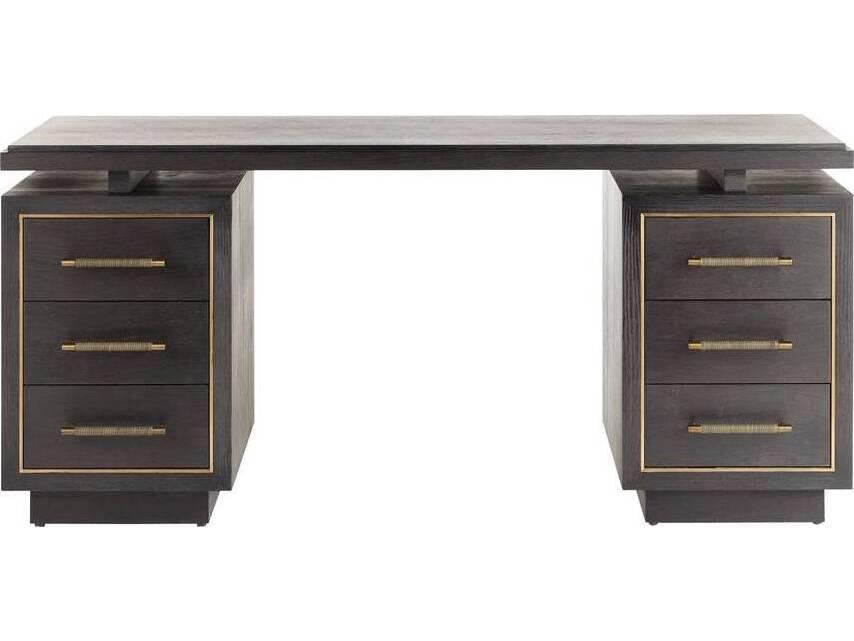 Arteriors Home Ebony Antique Brass Black Oak Wood Executive Desk Wixom