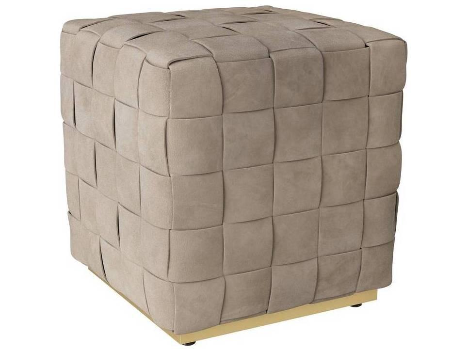 Arteriors Home Lakewood Dove Antique Brass Beige Suede Upholstered Ottoman