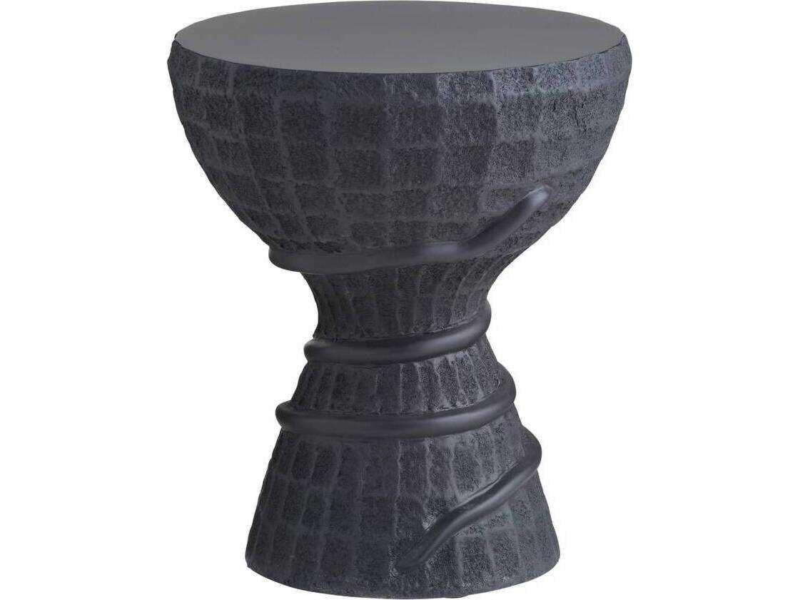 Arteriors Outdoor Kobra Black Volcanic Ash Resin Round End Table