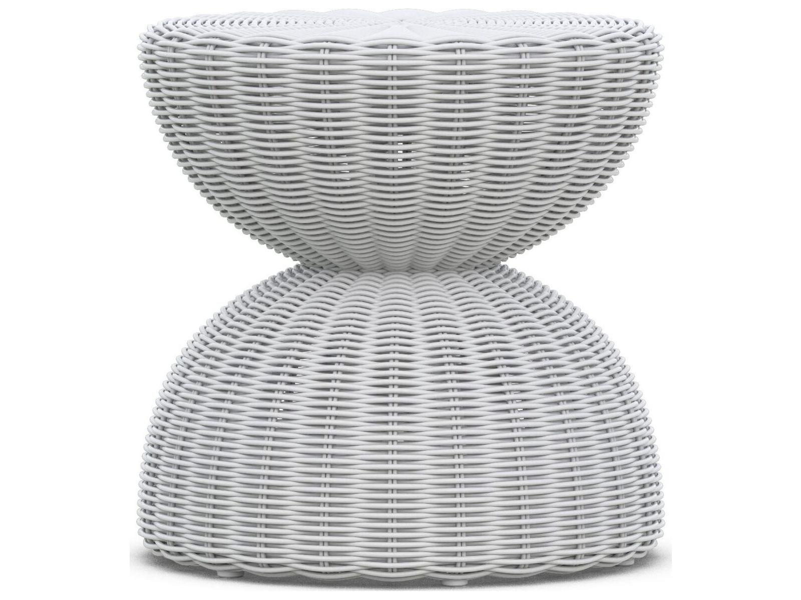 Azzurro Living Cabo Beach White Wicker Round Outdoor Patio End Table