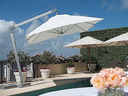 Bambrella Hurricane 11 Foot Square Sidewind Crank Lift Manual Tilt Cantilever Outdoor Patio Umbrella