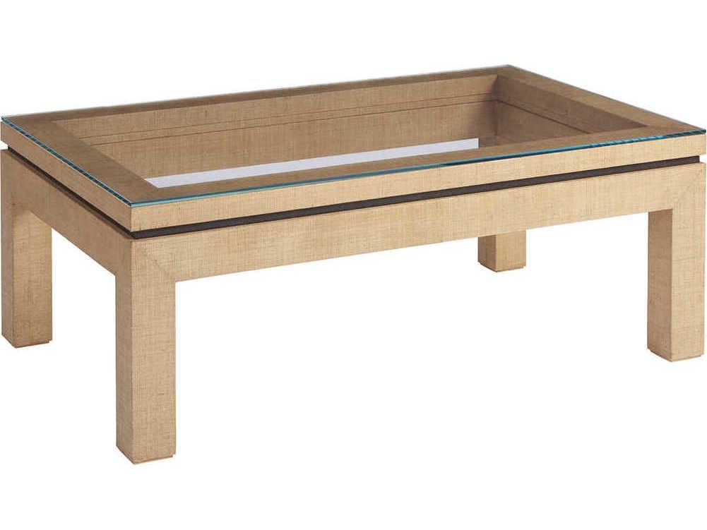 Barclay Butera Newport Harbor Raffia Rectangular Glass Sandstone Cocktail Table