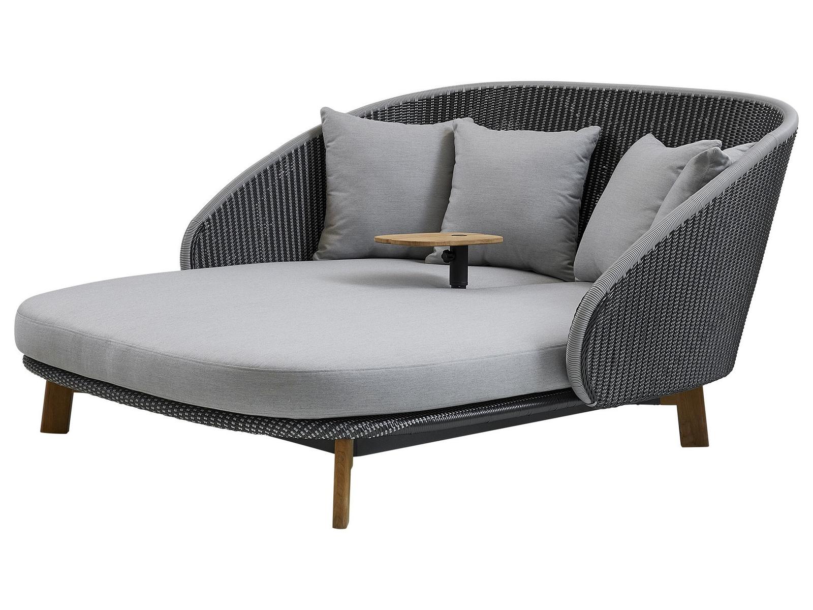 Cane Line Outdoor Peacock Teak/Grey/Light Grey Soft Rope Lounge Daybed in Grey