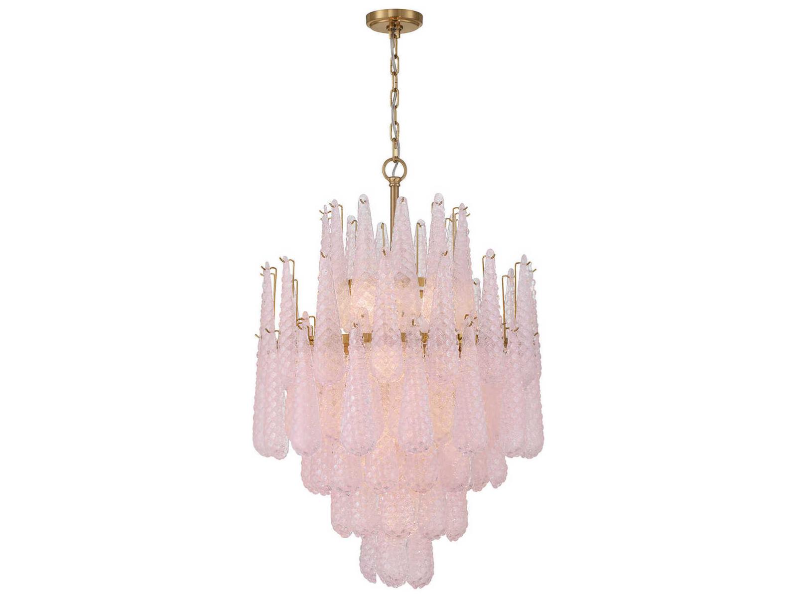 Crystorama Ollie 16-Light Aged Brass Pink Candelabra Chandelier