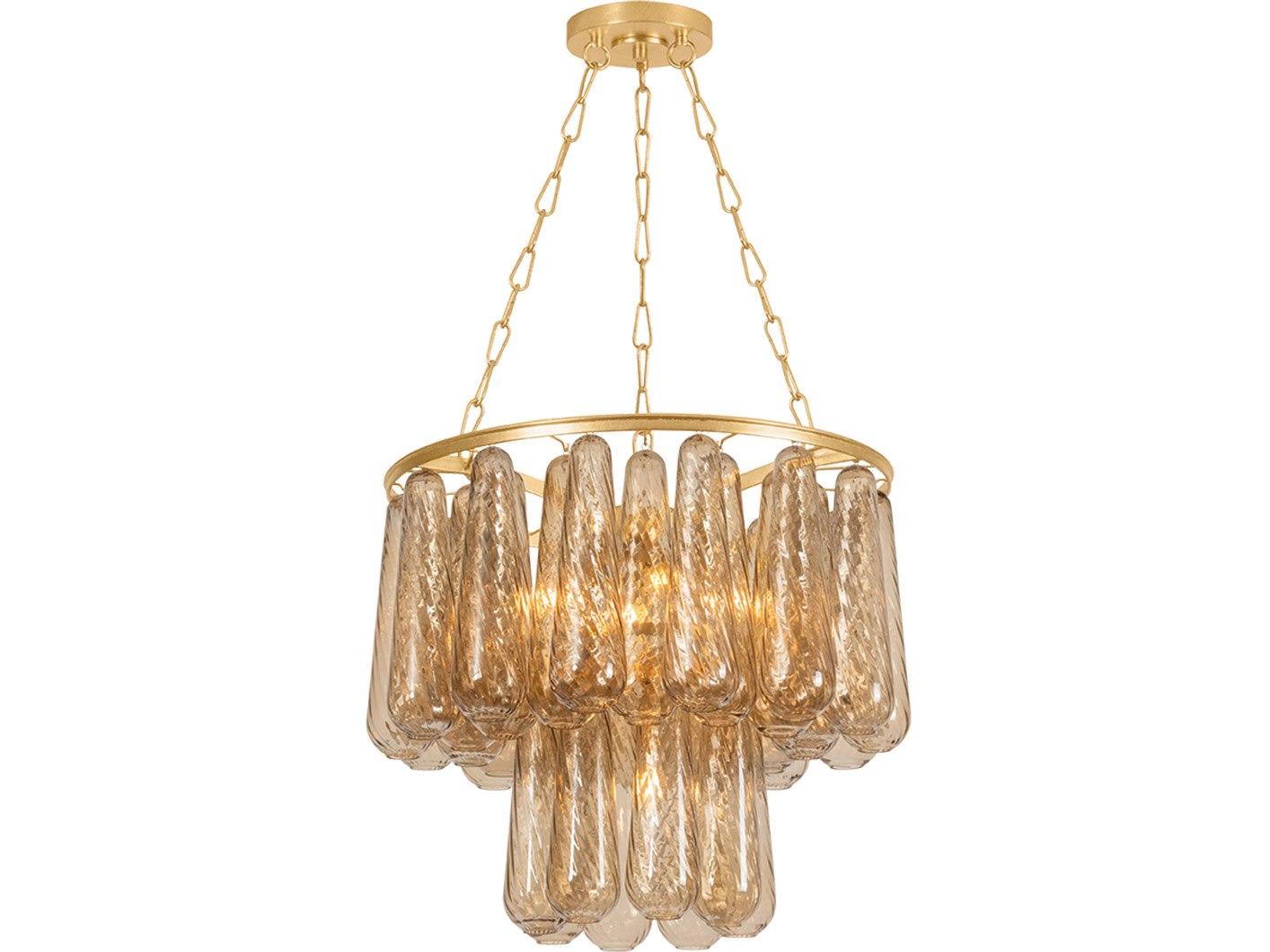Corbett Lighting Milos 5-Light Vintage Gold Leaf Brass Glass Tiered Round Chandelier
