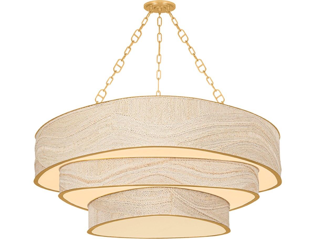 Corbett Lighting Kiso 12-Light Vintage Gold Leaf Off White Drum Tiered Chandelier