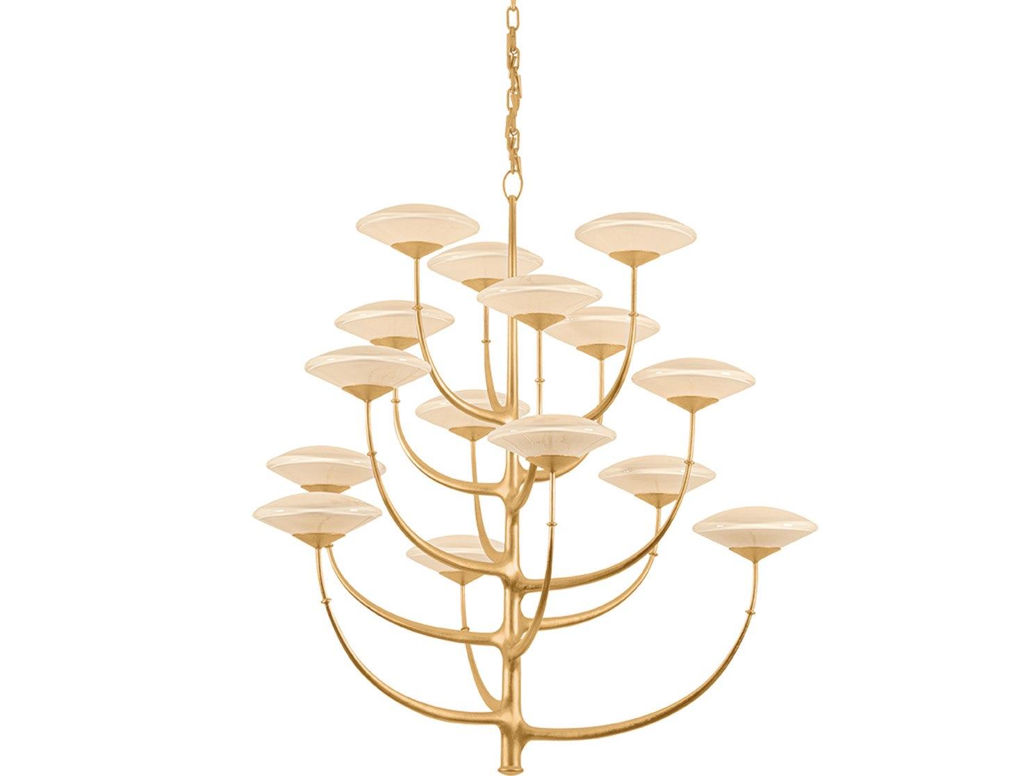 Corbett Lighting Pluro 15-Light Vintage Gold Leaf Off White Tiered Bowl Chandelier