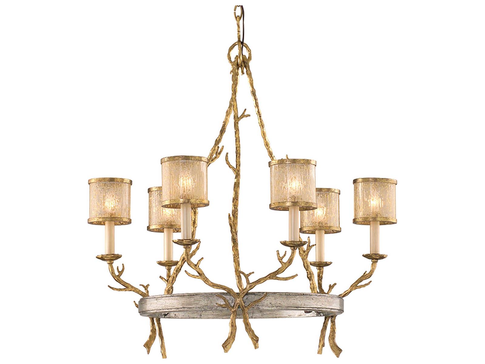 Corbett Lighting Parc Royale 6-Light Gold Silver Leaf Glass Drum Chandelier