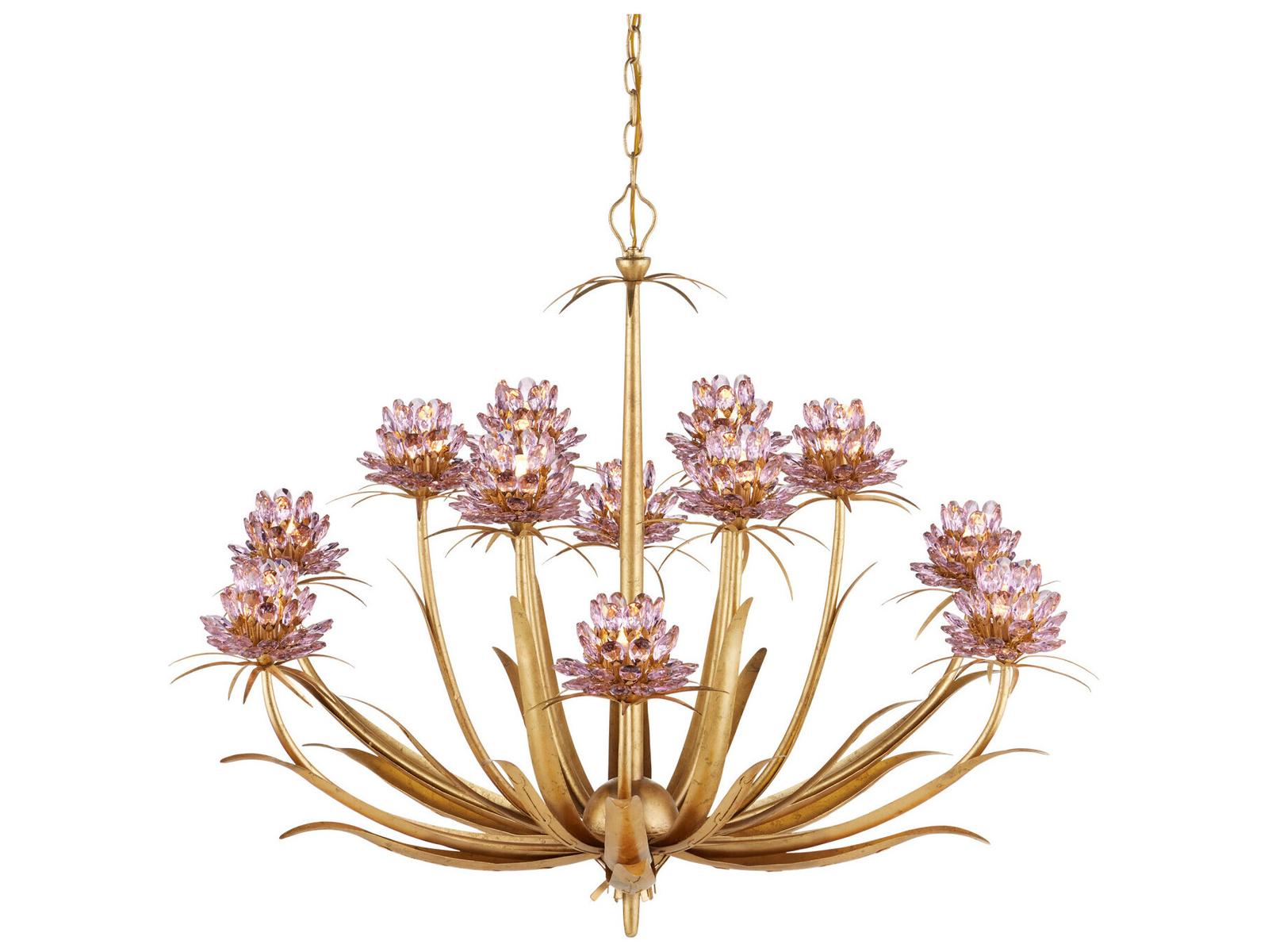 Currey & Company Marilee 12-Light Pink Dutch Gold Leaf Chandelier