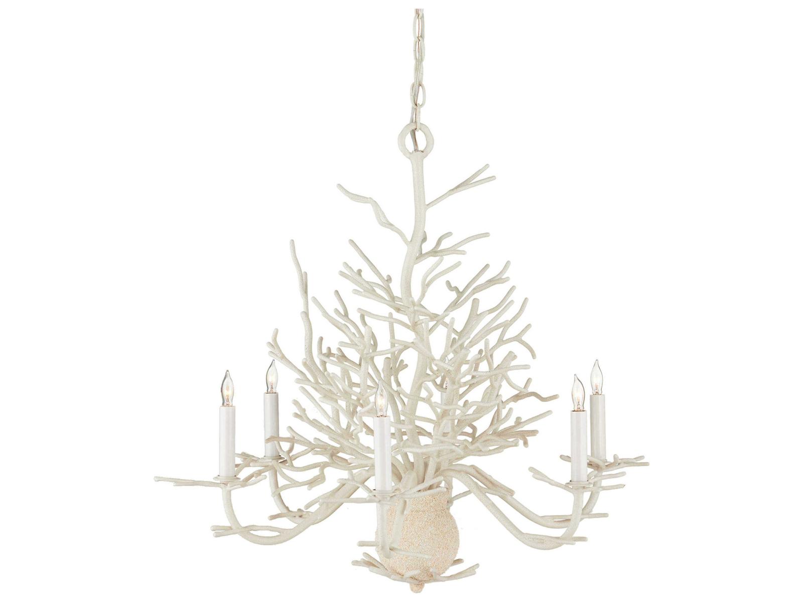 Currey & Company Seaward 6-Light White Coral natural Sand Candelabra Chandelier