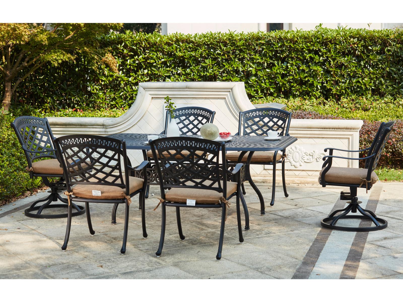 Darlee Outdoor Living Sedona Cast Aluminum 7-Piece Dining Set (with 2 Swivel Rockers) with Cushions and 42 x 72'' Rectangular Dining Table