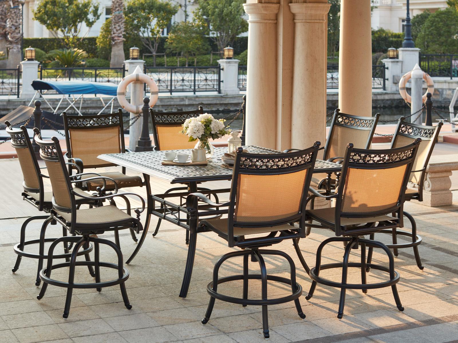 Darlee Outdoor Living Mountain View Cast Aluminum 9- Piece Counter Height Dining Set with Square Counter Height Dining Table in Antique Bronze