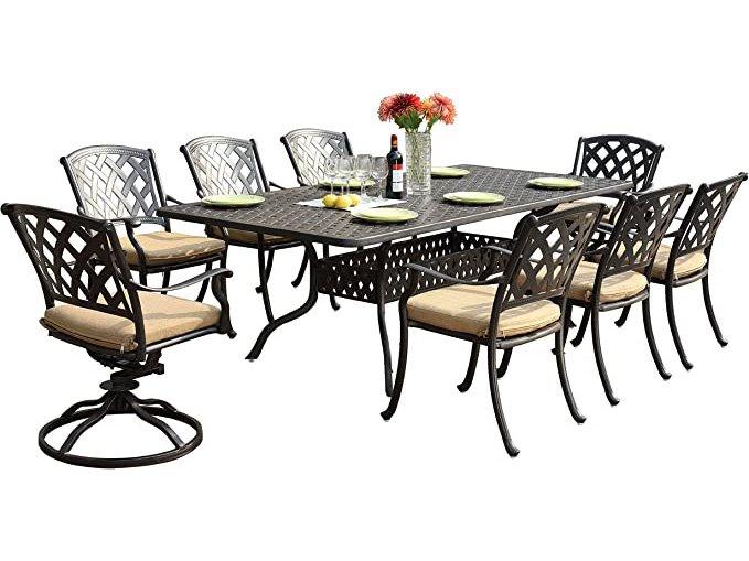 Darlee Outdoor Living Ocean View 9-Piece Patio Dining Set (with 2 Swivel Rockers) with Cushions and 42 x 92'' Rectangular Dining Table