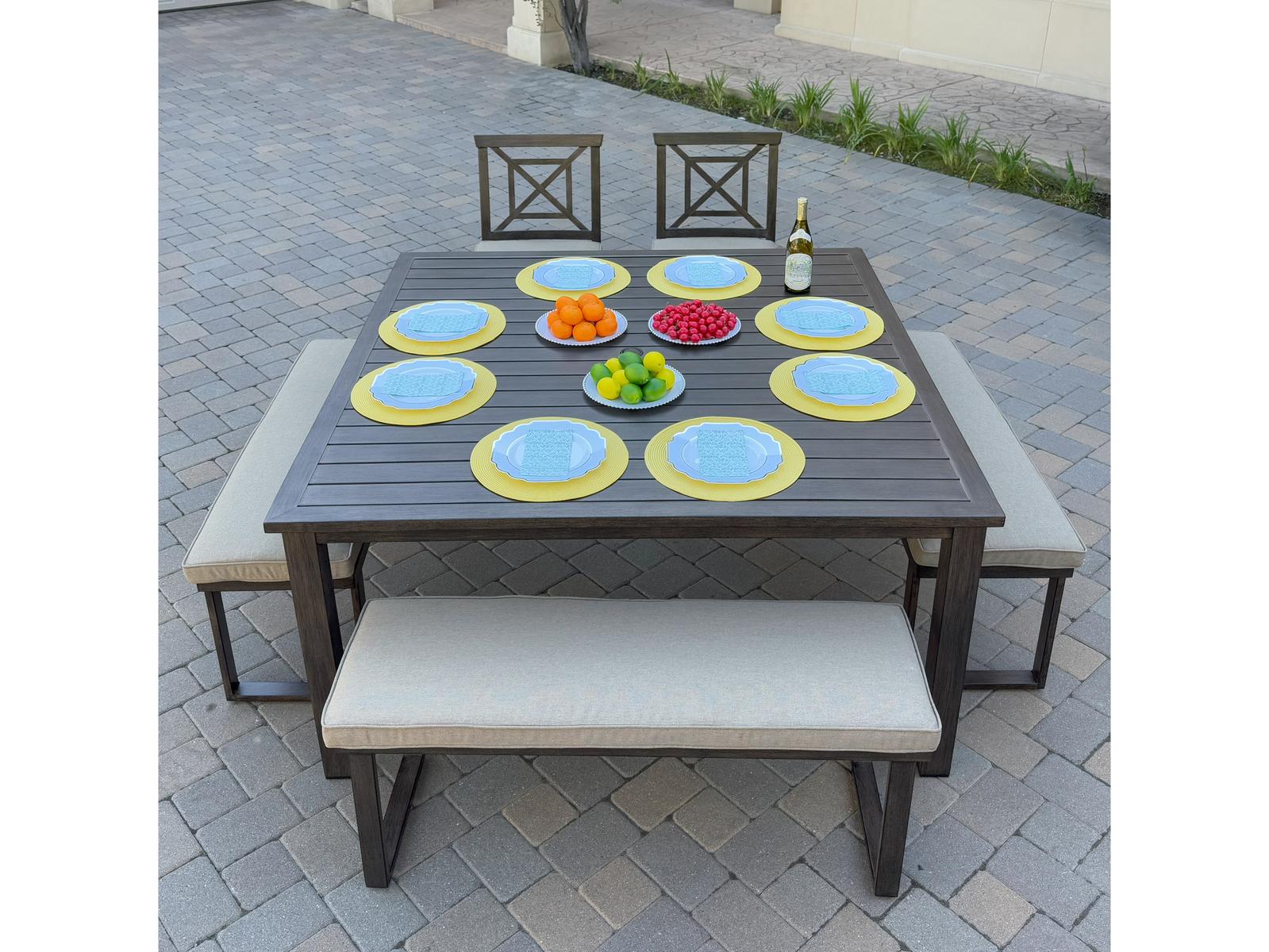 Darlee Outdoor Living Atlantis Aluminum 6-Piece Patio Dining Set with 61.5 feet' Square Table