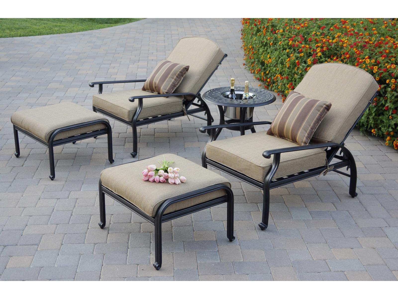 Darlee Outdoor Living Standard Nassau Cast Aluminum Antique Bronze 5 Piece Lounge Set with Ice Bucket Insert