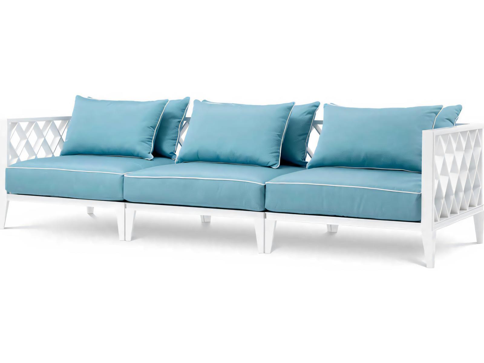 Eichholtz Outdoor White Finish Sunbrella Mineral Blue Sofa