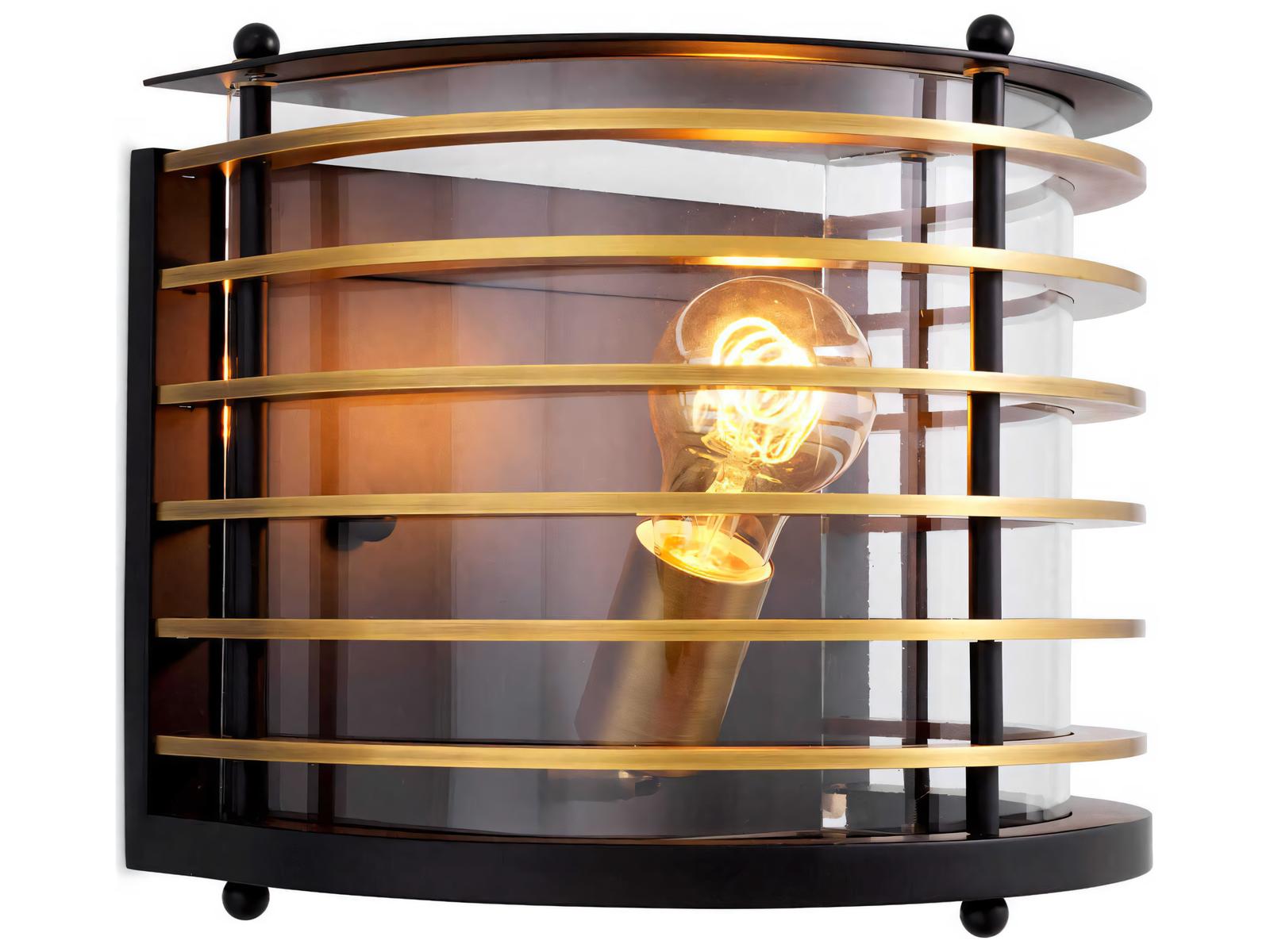 Eichholtz Outdoor Black Finish Antique Brass Clear Glass Light