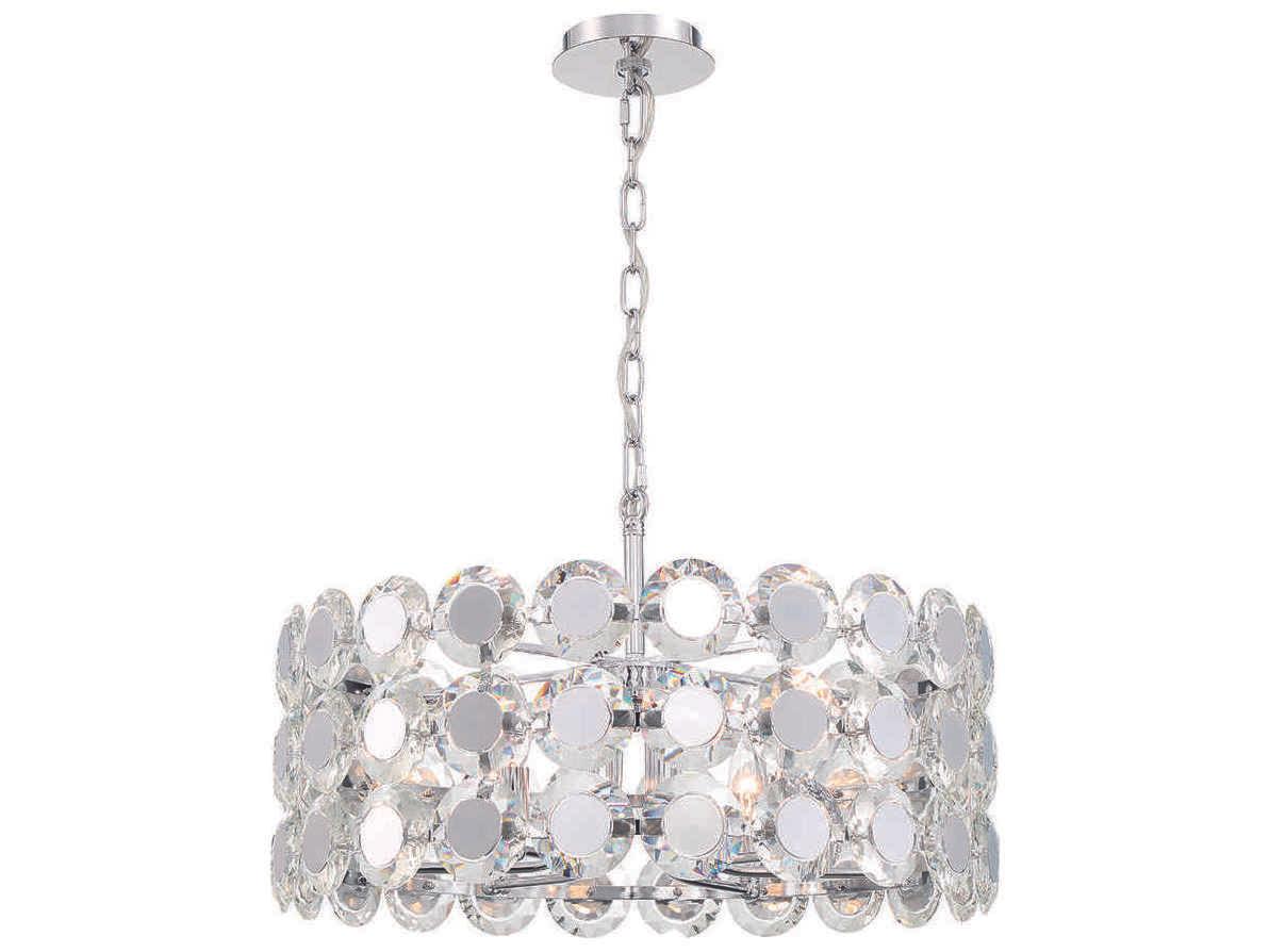Eurofase Perrene 6-Light Chrome Crystal Drum Geometric Linear Chandelier