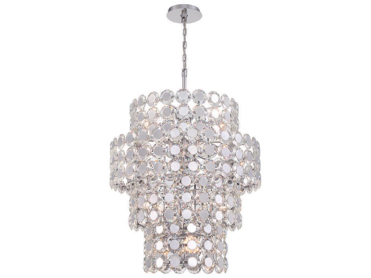 Eurofase Perrene 24-Light Chrome Crystal Drum Geometric Linear Chandelier