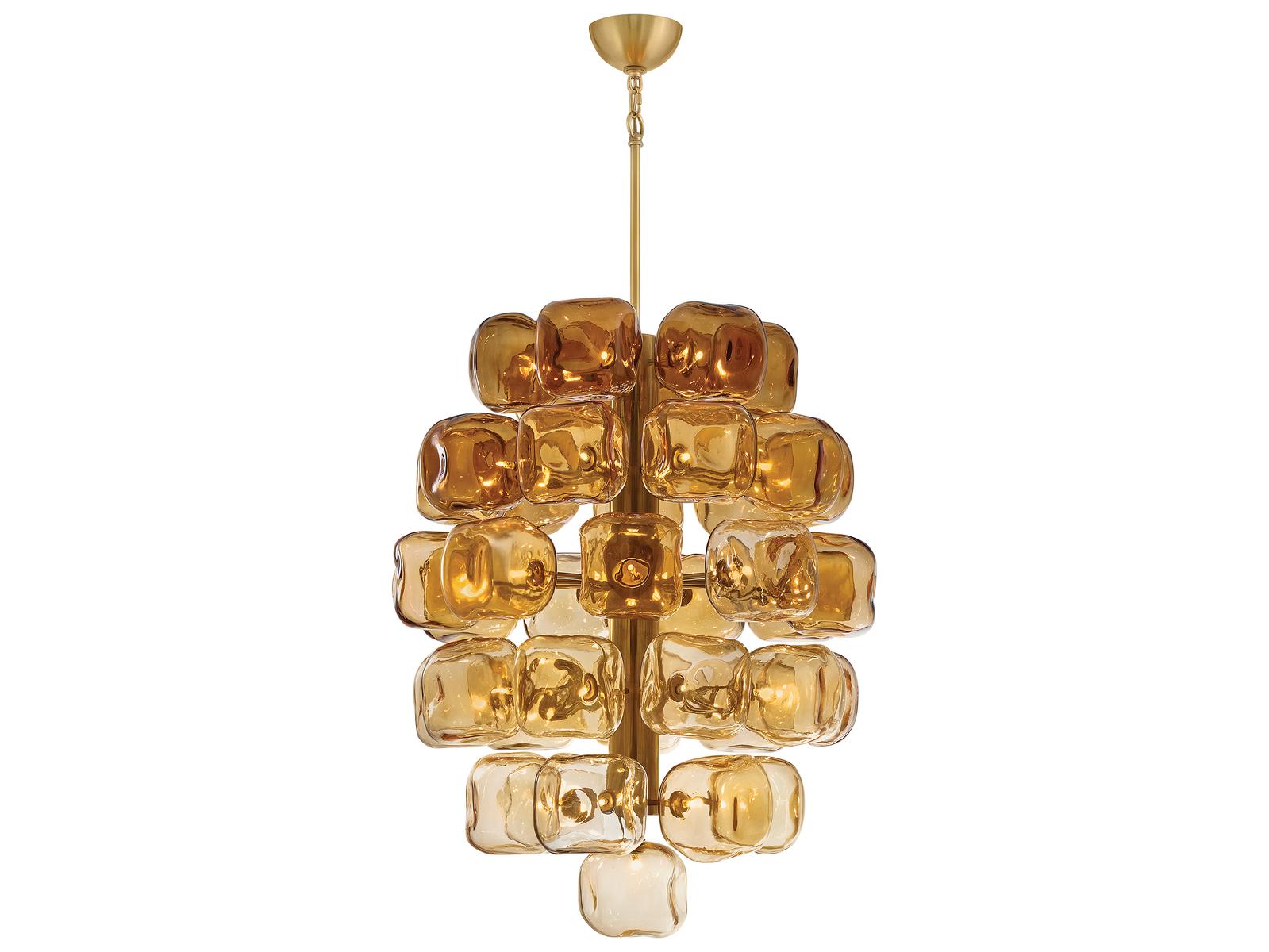 Fredrick Ramond Perriand 40-Light Unlacquered Brass Geometric Tiered Chandelier