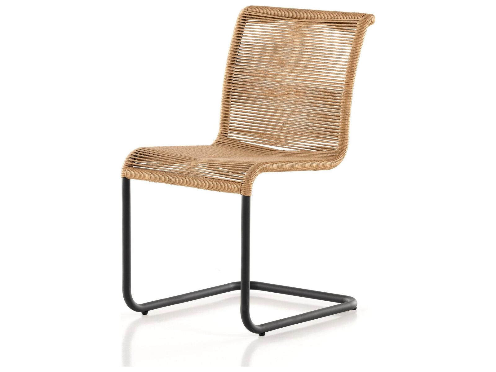 Four Hands Outdoor Grass Roots Charcoal Iron / Vintage Natural Rope Dining Chair