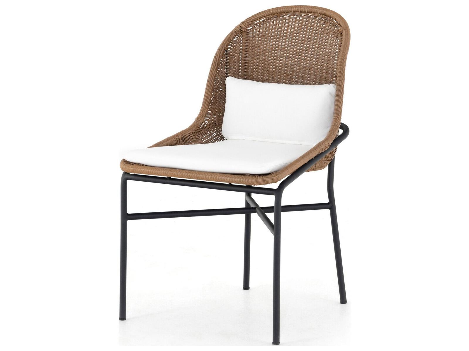 Four Hands Outdoor Grass Roots Charcoal Iron / Natural Fawn Polypropylene Dining Chair with Stinson White Cushion