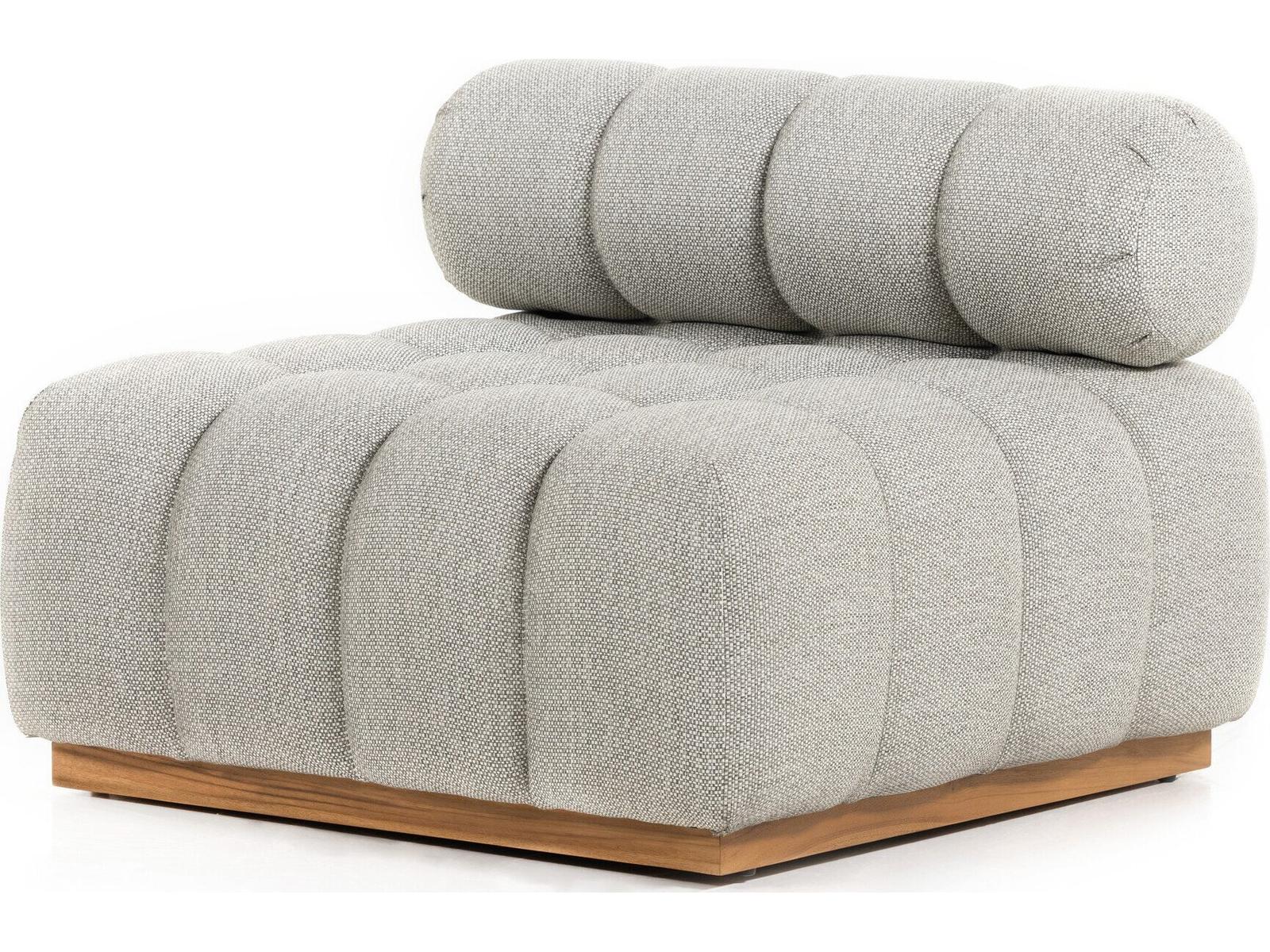 Four Hands Outdoor Solano Natural Teak / Faye Ash Cushion Armless Lounge Chair