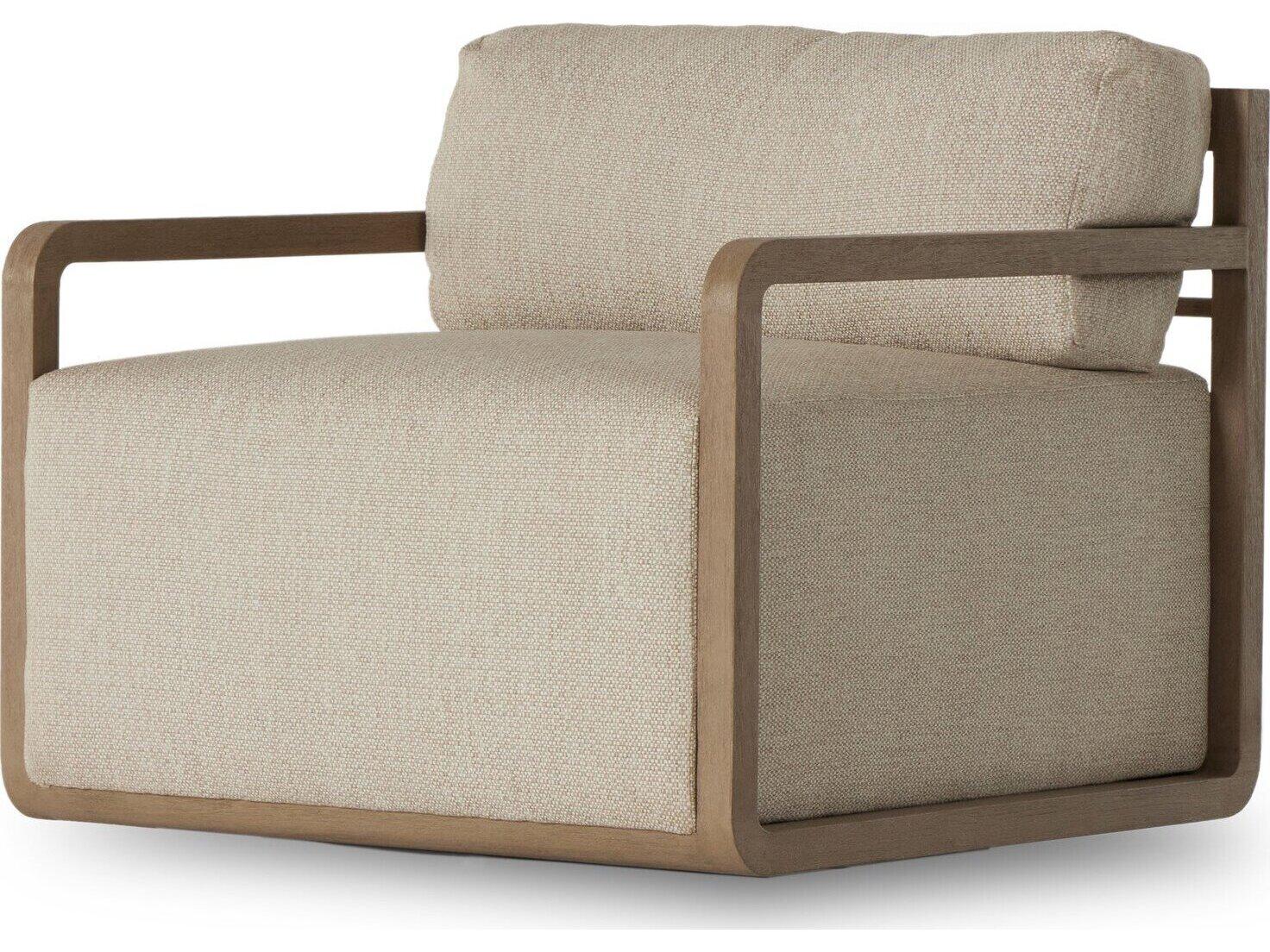 Four Hands Outdoor Solano Washed Brown Swivel Lounge Chair with Faye Sand Cushion