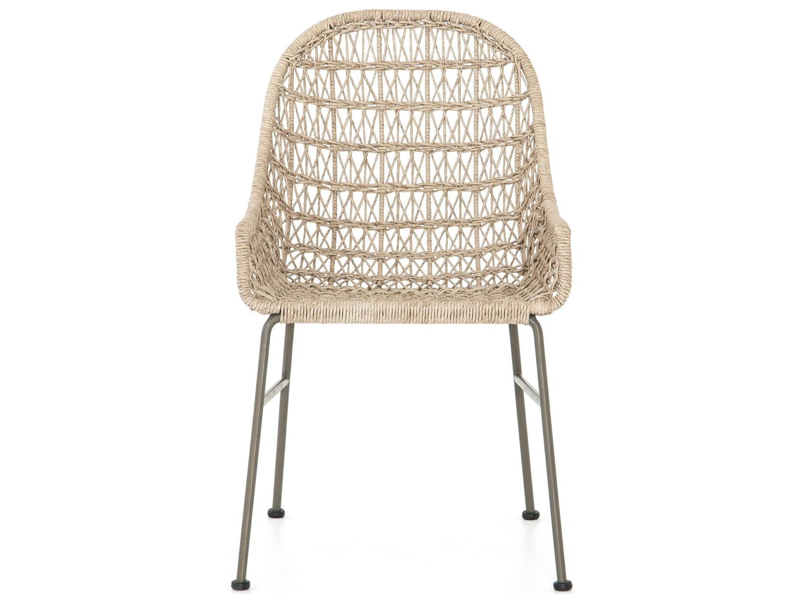 Four Hands Outdoor Grass Roots Vintage White / Grey Bronze Wrought Iron Wicker Dining Chair