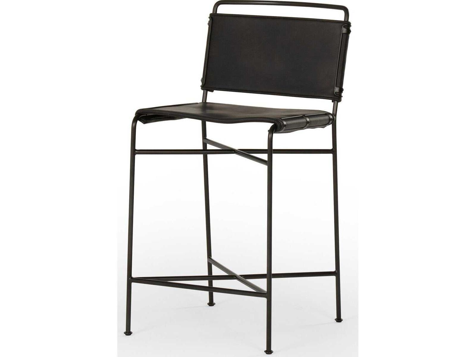 Four Hands Irondale Wharton Distressed Black Waxed Counter Stool