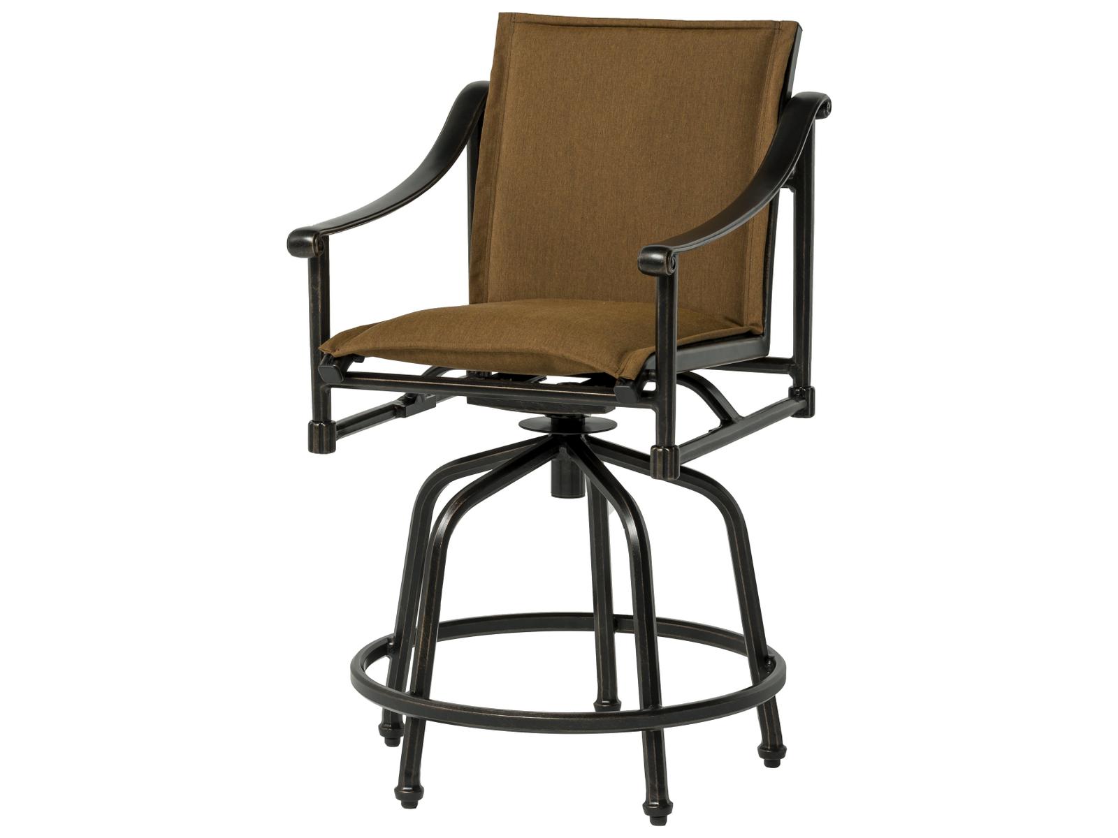 Gensun Morro Bay Padded Sling Cast Aluminum Swivel Rocker Outdoor Patio Counter Stool