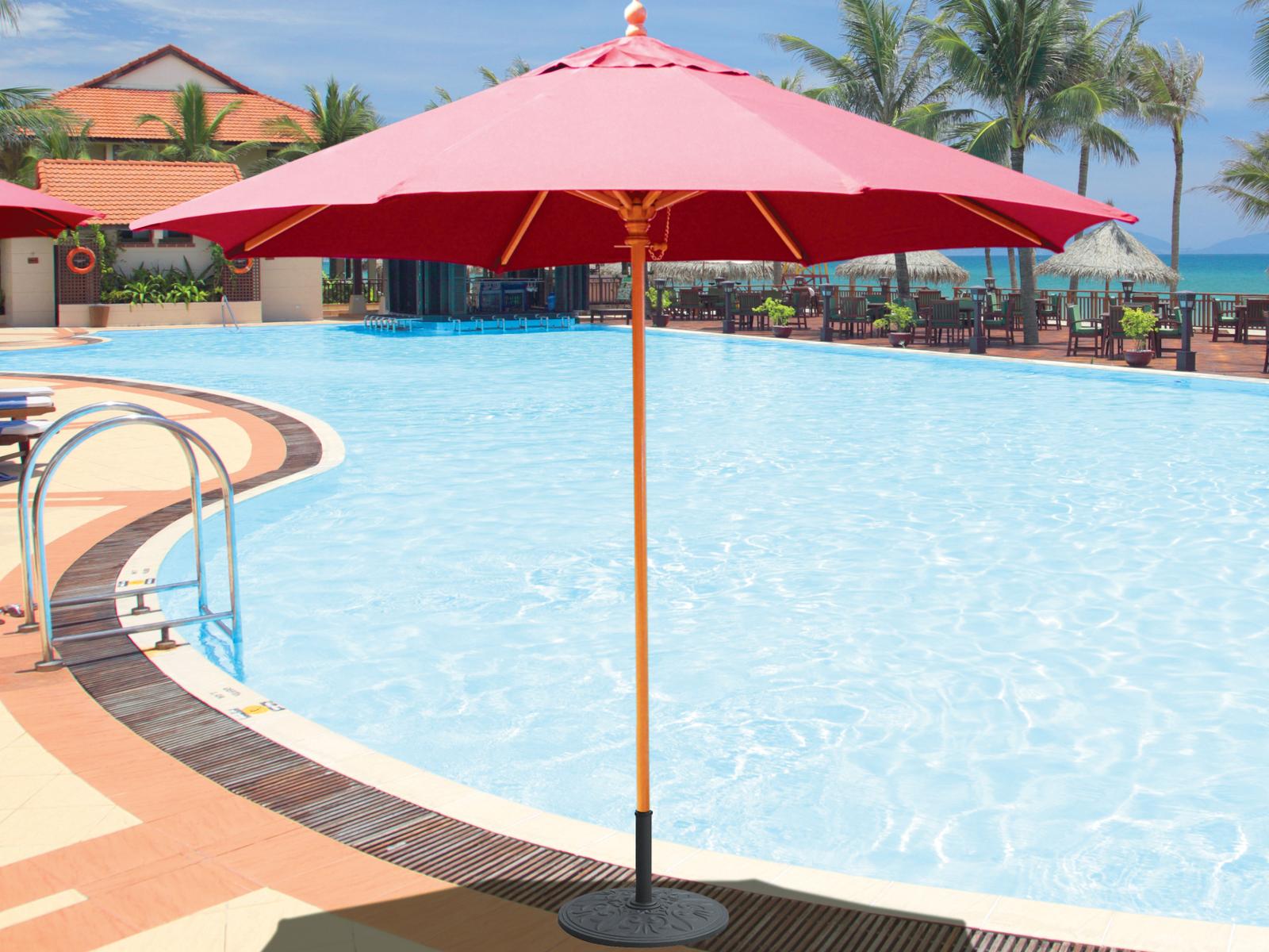 Galtech Quick Ship Wood Light 9 Foot Octagon Push Up Lift Outdoor Patio Umbrella