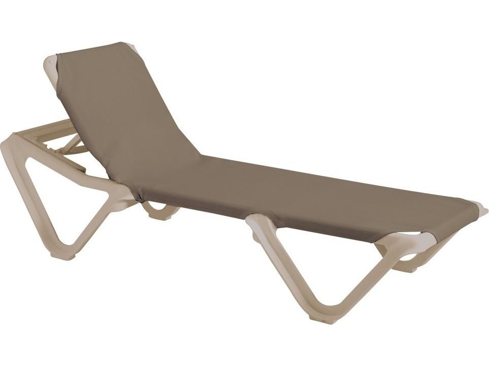 Grosfillex Nautical Sling Resin Sandstone Adjustable Outdoor Patio Chaise Lounge in Taupe