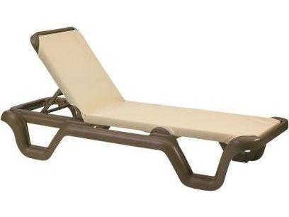 Grosfillex Marina Sling Resin Bronze Mist Adjustable Outdoor Chaise Lounge in Khaki