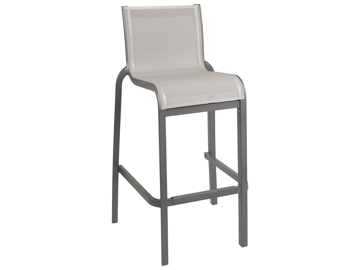 Grosfillex Sunset Sling Aluminum Resin Volcanic Black Armless Outdoor Patio Bar Stool in Gray
