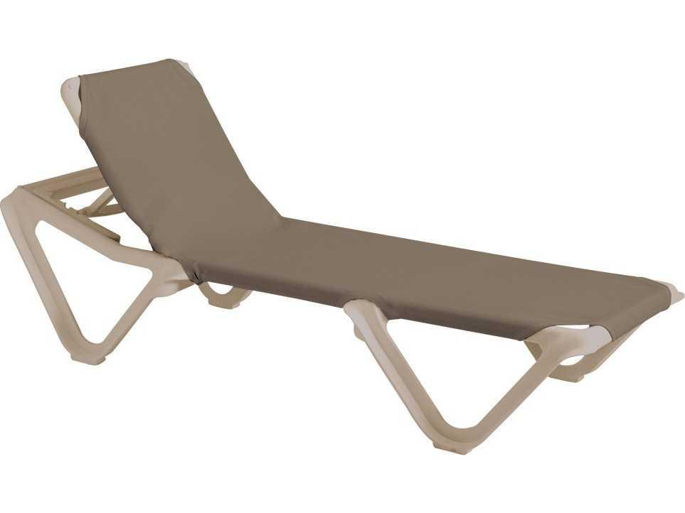 Grosfillex Nautical Sling Resin Adjustable Outdoor Chaise Lounge in Taupe