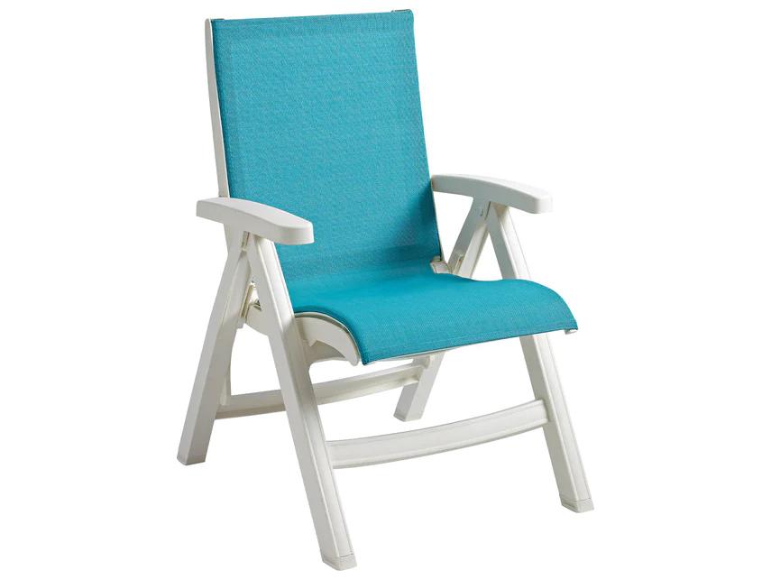 Grosfillex Jamaica Beach Sling Resin White Midback Folding Patio Lounge Chair in Turquoise